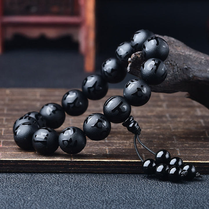 White crystal and black onyx mantra bracelet — view 8