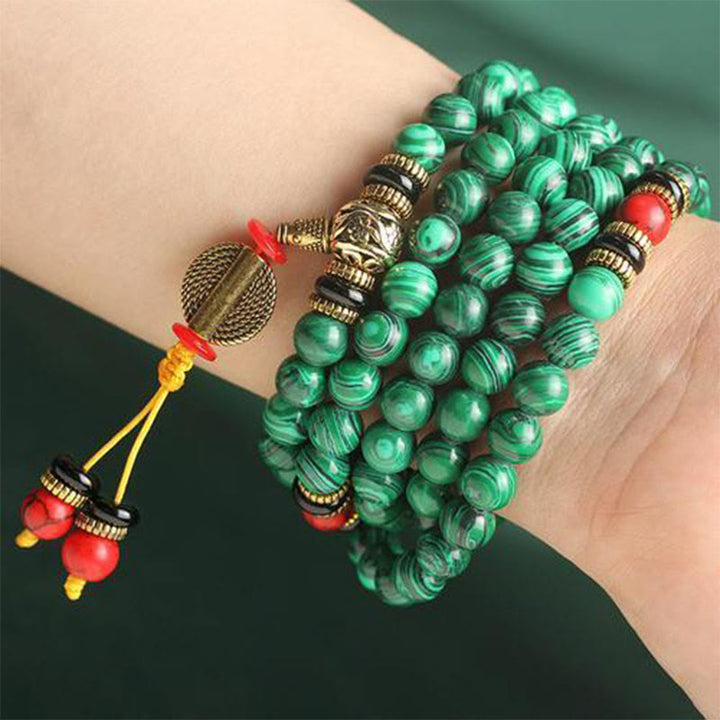 Tibetan malachite 108-bead mala — view 3