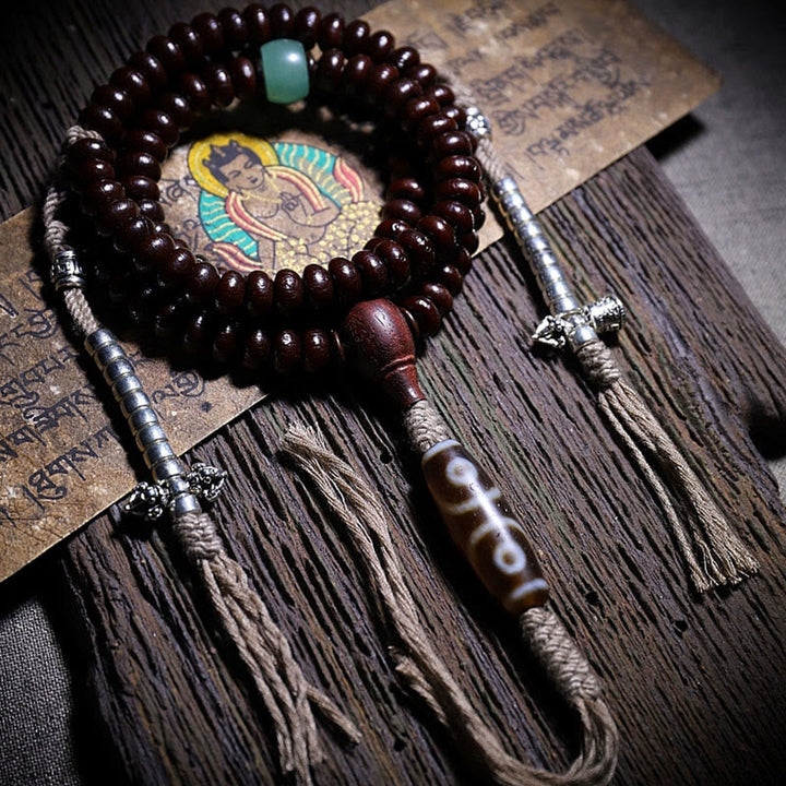 Purple Bodhi seed and Dzi bead mala bracelet — view 3