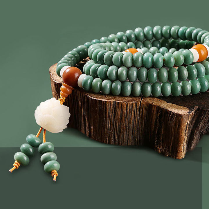 Buddha Stones Lotus Cyan Bodhi Seed Success Bracelet Mala Bracelet BS 6