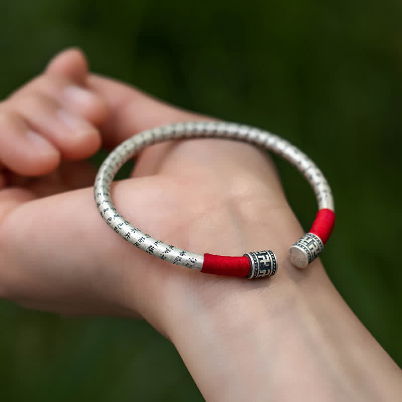Tibetan mantra red string bangle — view 5