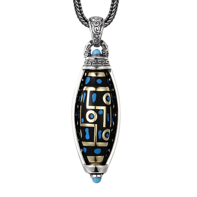 Buddha Stones Tibetan Om Mani Padme Hum Nine-Eye Dzi Bead Pattern Peace Purity Rotatable Necklace Pendant Necklaces & Pendants BS 1