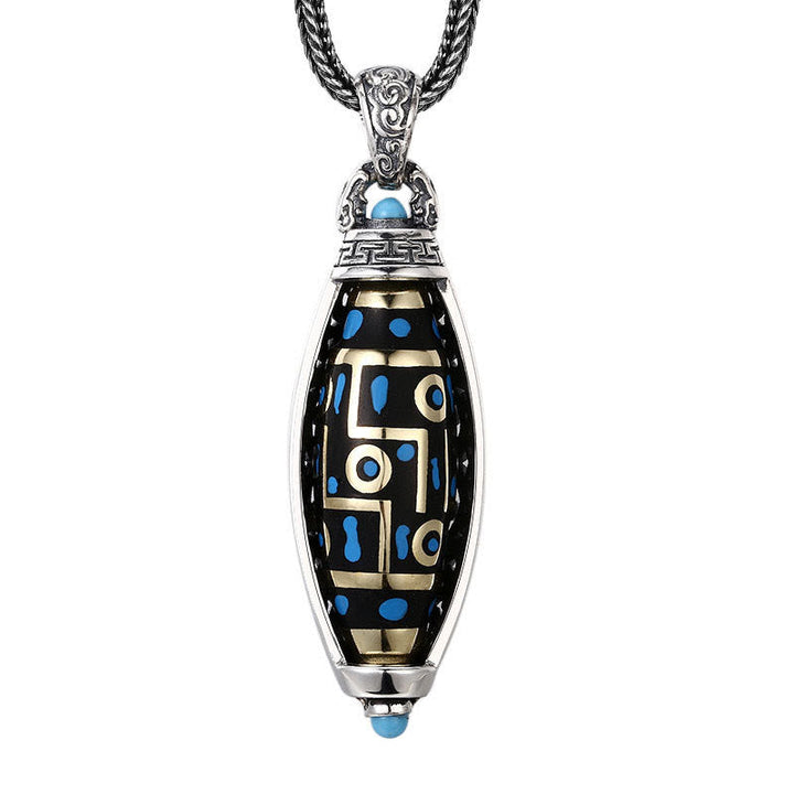 Buddha Stones Tibetan Om Mani Padme Hum Nine-Eye Dzi Bead Pattern Peace Purity Rotatable Necklace Pendant Necklaces & Pendants BS 1