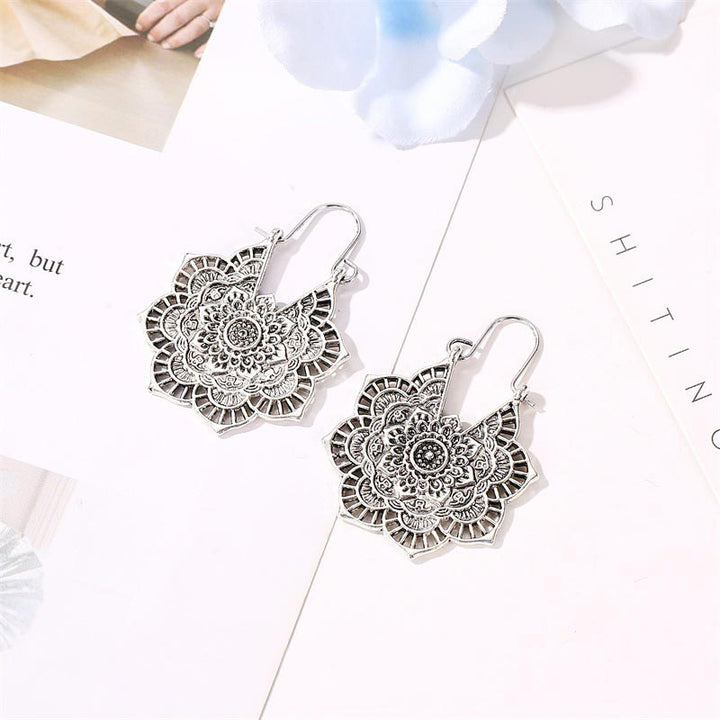 Tibetan Lotus Engraving Copper Blessing Drop Earrings