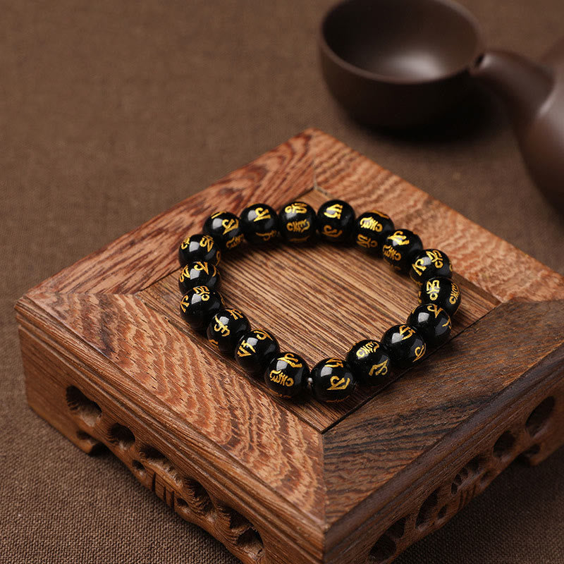 White crystal and black onyx mantra bracelet — view 22