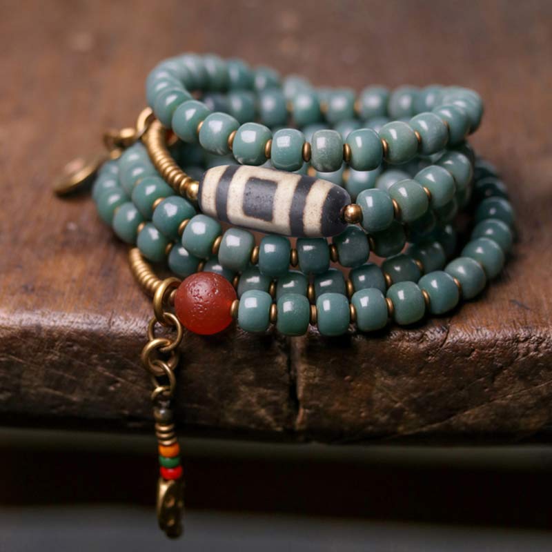 Bodhi seed and Dzi bead mala bracelet — view 2