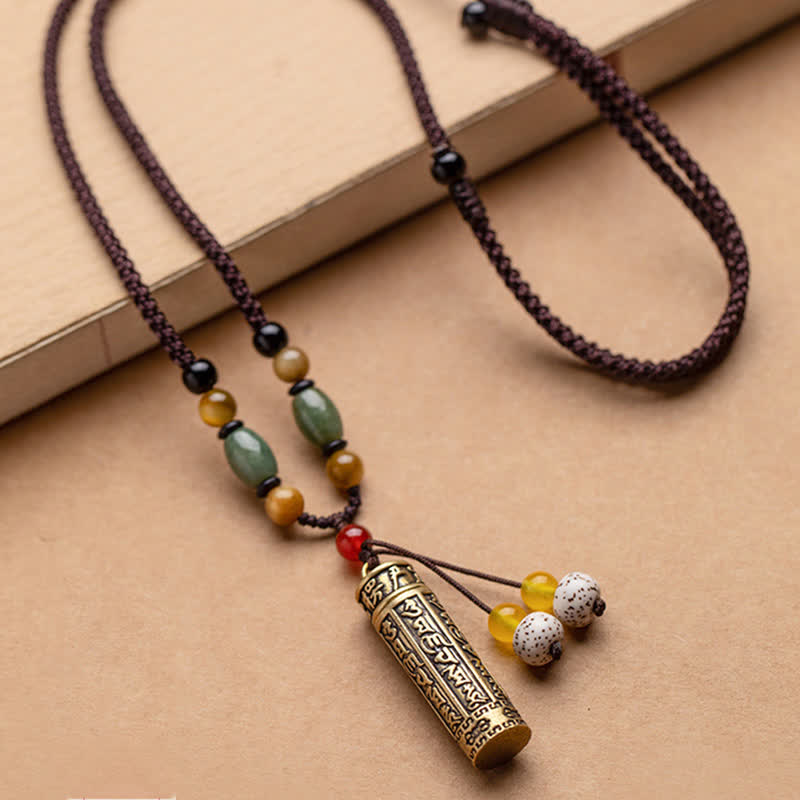 Buddhastoneshop Tibet Om Mani Padme Hum Agate Shurangama Sutra Protection Necklace Pendant Necklaces & Pendants BS 13