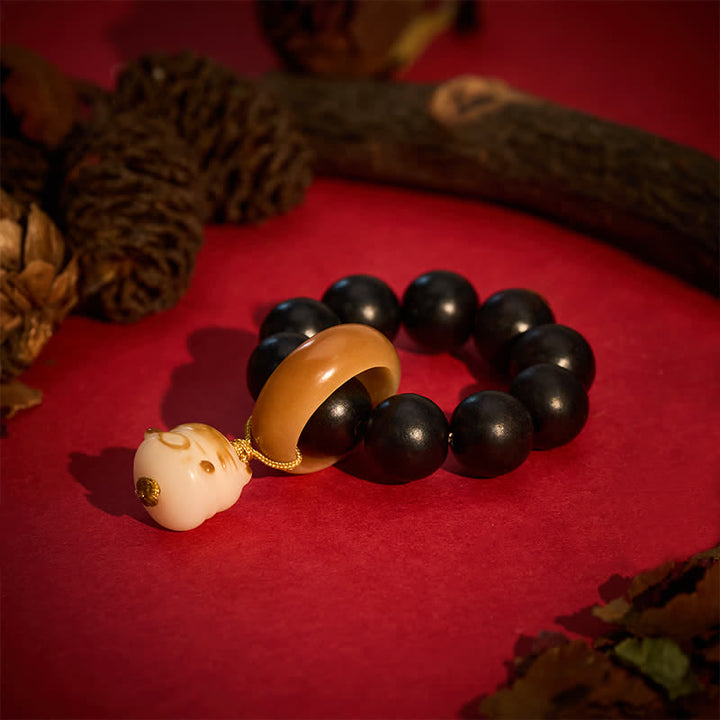 Ebony Wood Charcoal-Grilled Cat & Bear Beads Tactile Meditation Beads — product view 3
