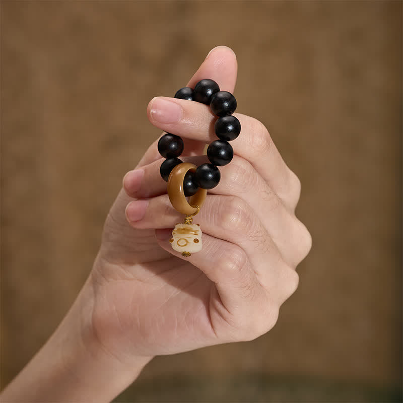 Ebony Wood Charcoal-Grilled Cat & Bear Beads Tactile Meditation Beads — product view 4