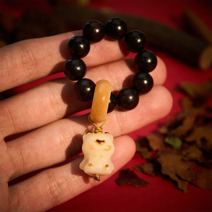 Ebony Wood Charcoal-Grilled Cat & Bear Beads Tactile Meditation Beads — product view 5