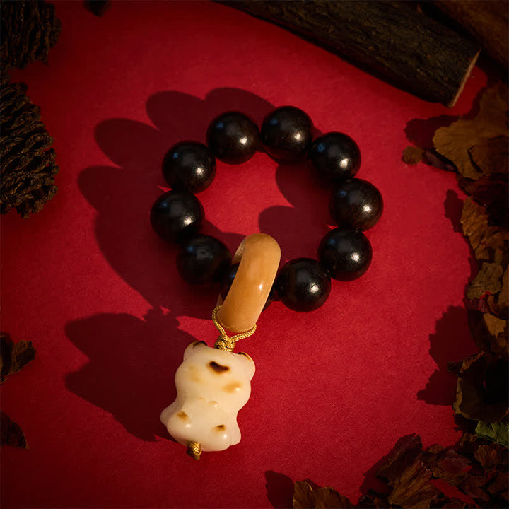 Ebony Wood Charcoal-Grilled Cat & Bear Beads Tactile Meditation Beads — product view 7