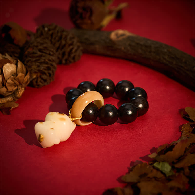 Ebony Wood Charcoal-Grilled Cat & Bear Beads Tactile Meditation Beads — product view 8