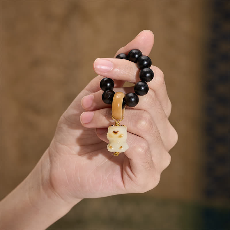 Ebony Wood Charcoal-Grilled Cat & Bear Beads Tactile Meditation Beads — product view 9