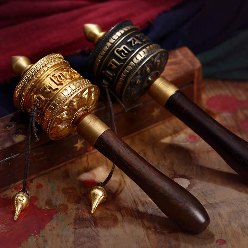 Tibetan copper prayer wheel decoration — view 1