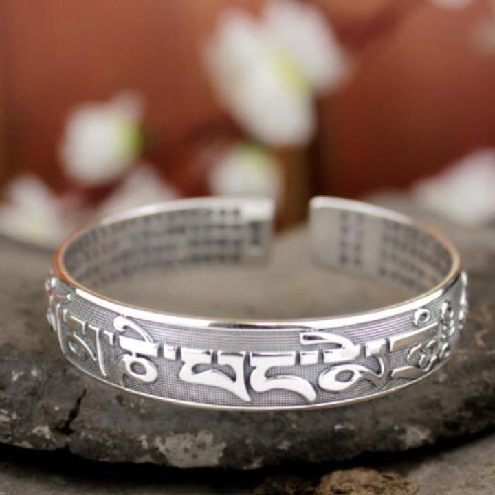 Tibetan Sanskrit White Copper Bracelet Bangle — view 7