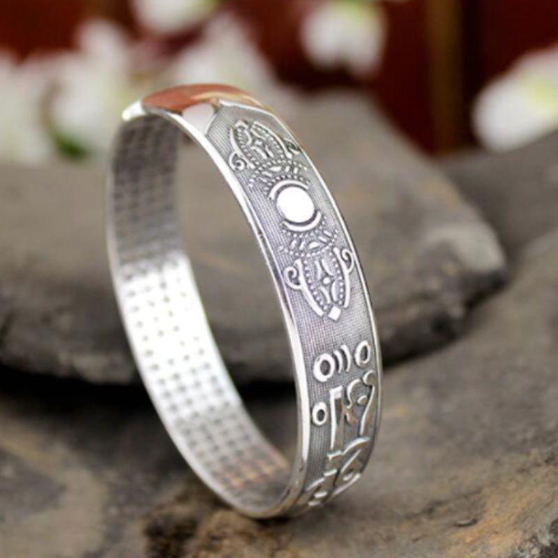 Tibetan Sanskrit White Copper Bracelet Bangle — view 4