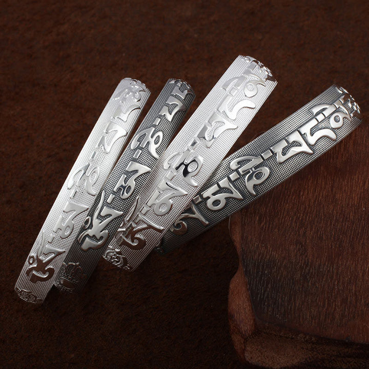 Tibetan Sanskrit White Copper Bracelet Bangle — view 2