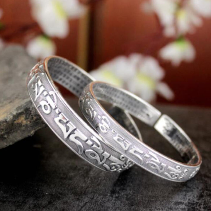 Tibetan Sanskrit White Copper Bracelet Bangle — view 5