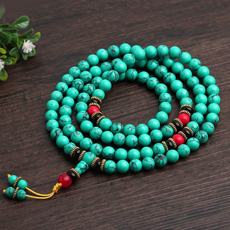 Buddha Stones Tibetan Turquoise Healing Mala Bracelet Mala Bracelet BS 8
