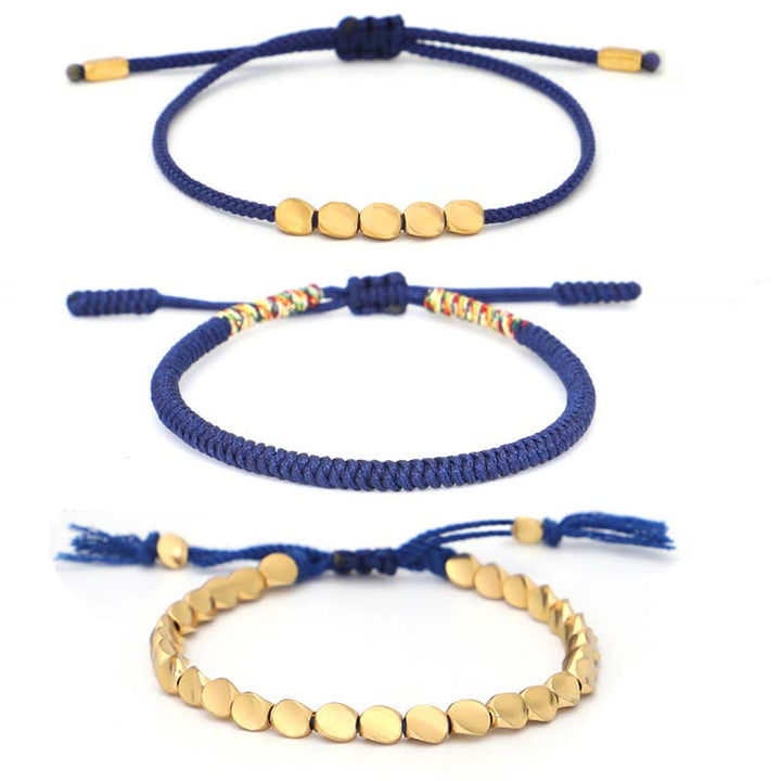 Three-piece copper bead cord bracelet set — view 4