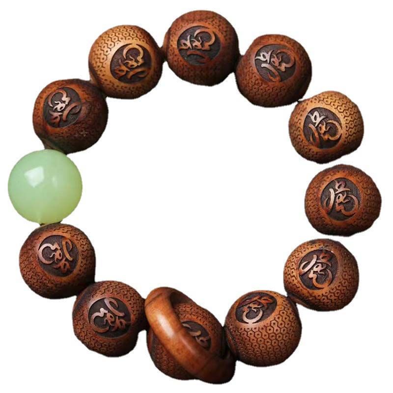 Buddha Stones Tibetan Rosewood Engraving Tiger Protection Bracelet Bracelet BS 6