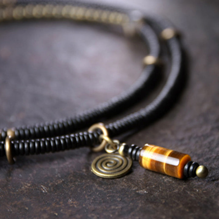 Ebony wood Dzi bead and copper bracelet — view 8