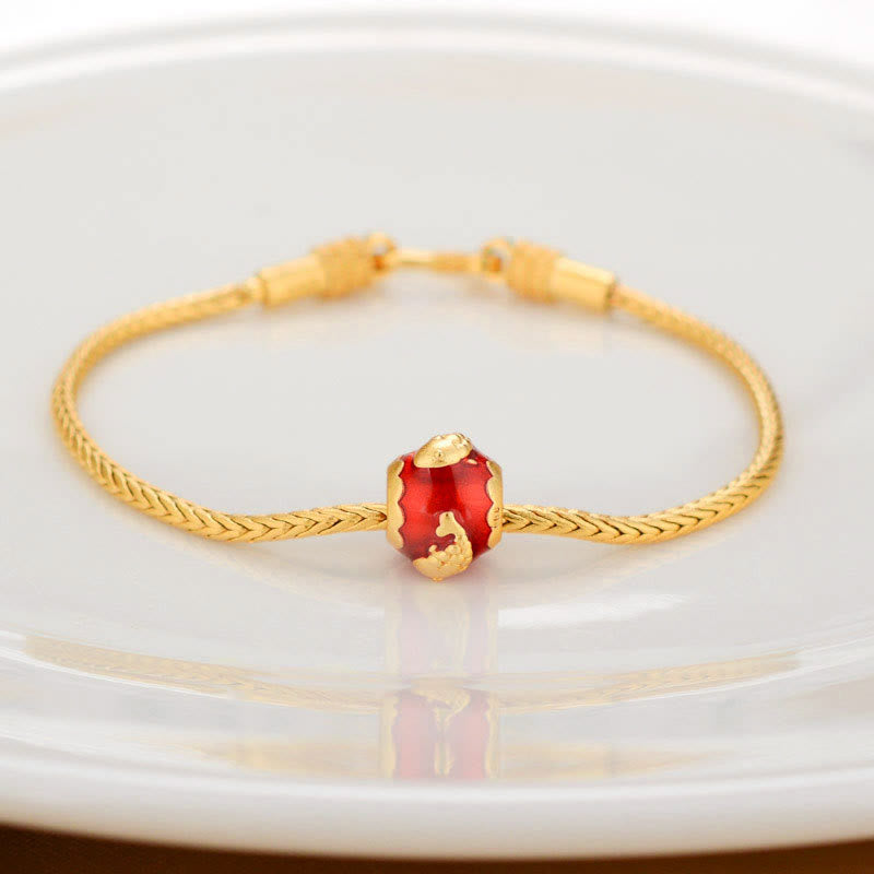 Buddha Stones Tibetan 18K Gold Om Mani Padme Hum Lucky Koi Fish Fu Character Ingot Copper Coin Peace Bracelet Bracelet BS Lucky Koi Fish