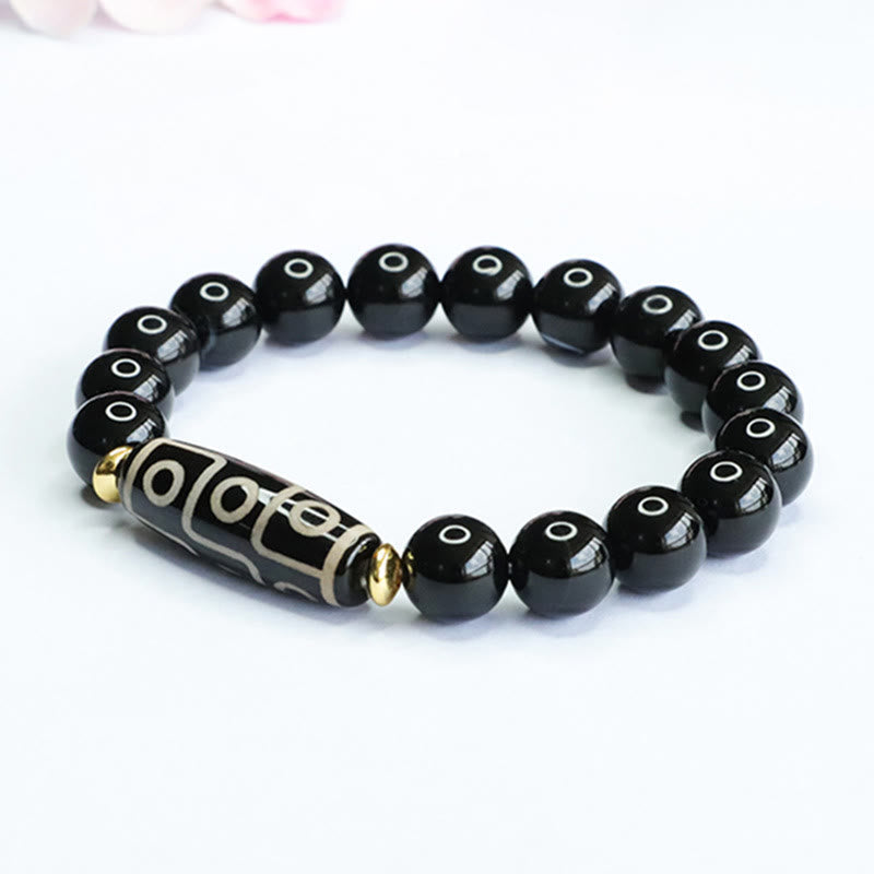 Tibetan Nine-Eye Dzi Bead and Black Onyx Bracelet — view 5