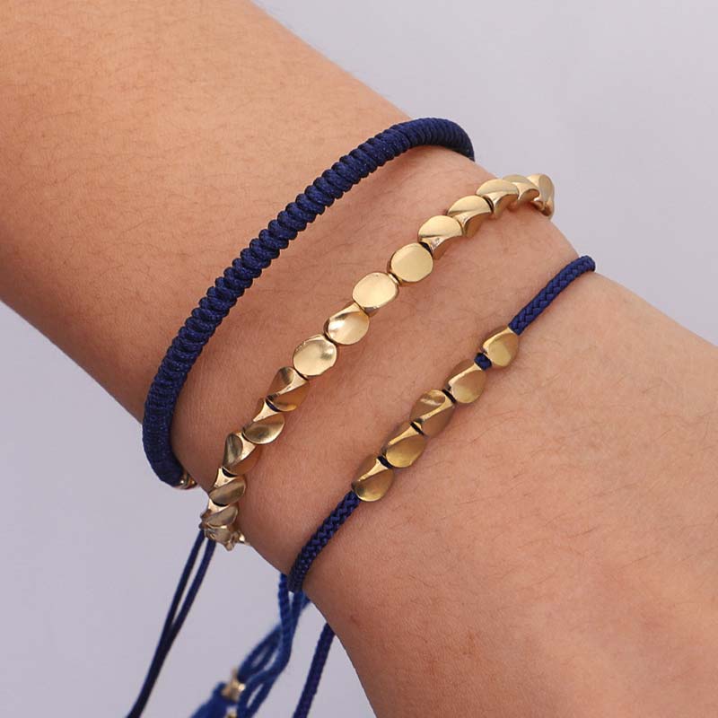 Three-piece copper bead cord bracelet set — view 9