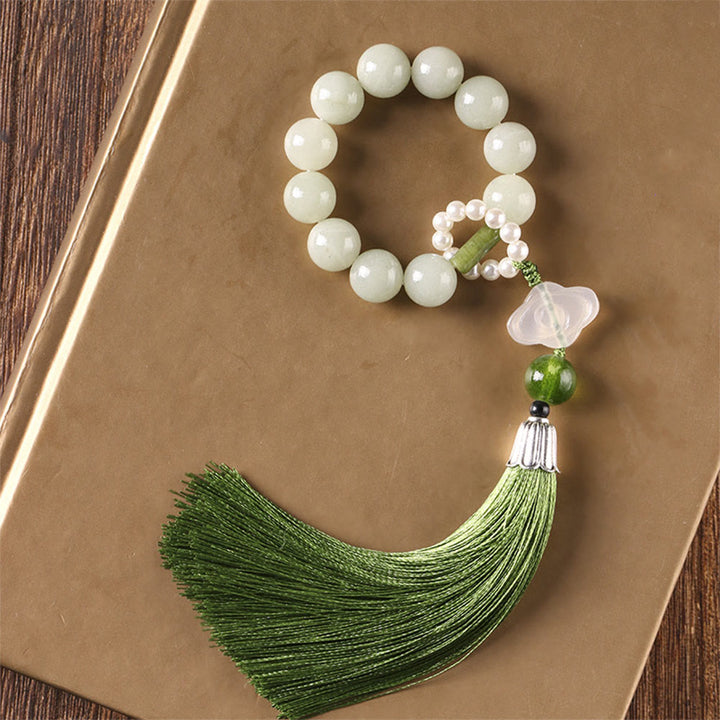 Green Jade Beads Pearl Wrist Mala — main product view