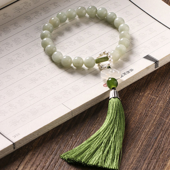 Green Jade Beads Pearl Wrist Mala — product view 7