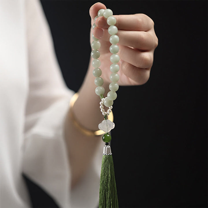 Green Jade Beads Pearl Wrist Mala — product view 9