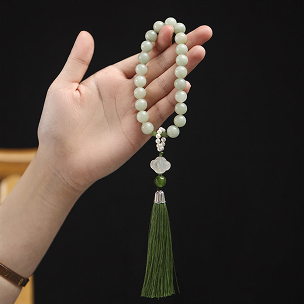Green Jade Beads Pearl Wrist Mala — product view 10