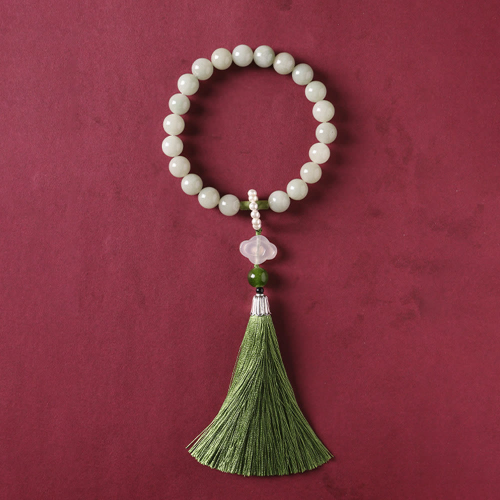 Green Jade Beads Pearl Wrist Mala — product view 11