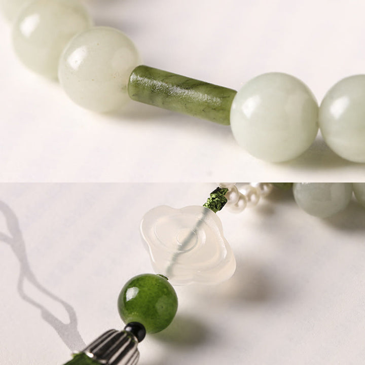 Green Jade Beads Pearl Wrist Mala — product view 13