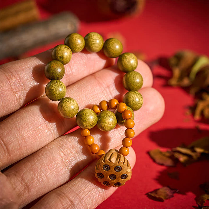 Green Sandalwood Lotus Pod Beads Tactile Meditation Beads — main product view