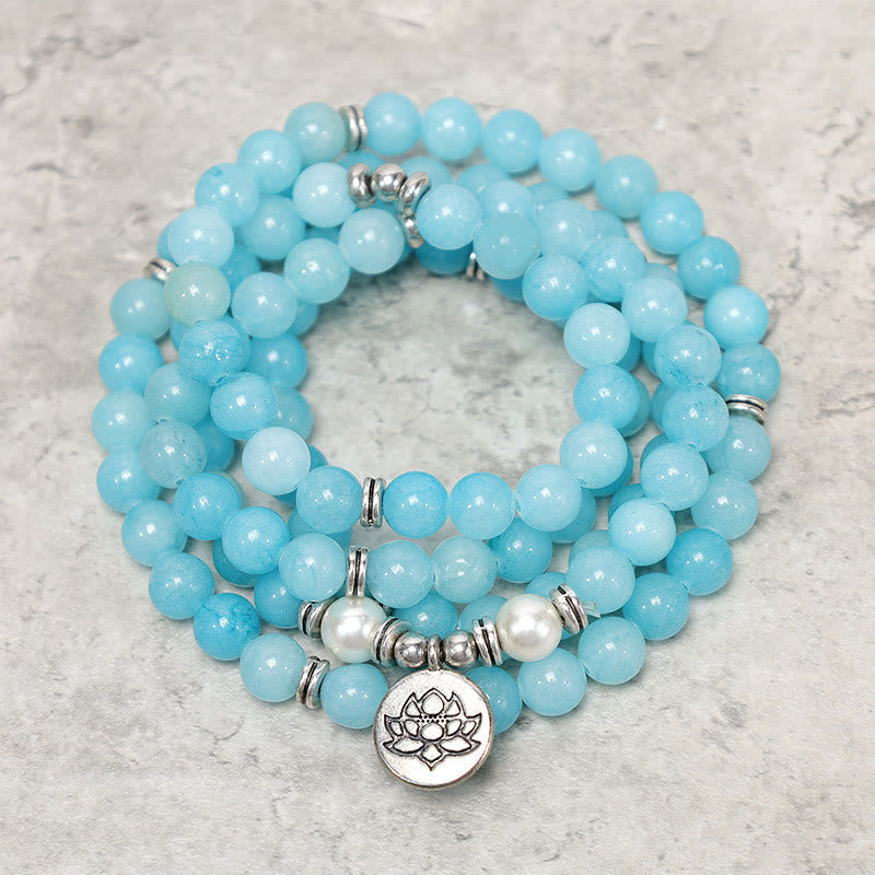 Amazonite Stone Lotus Mala Bracelet — main product view