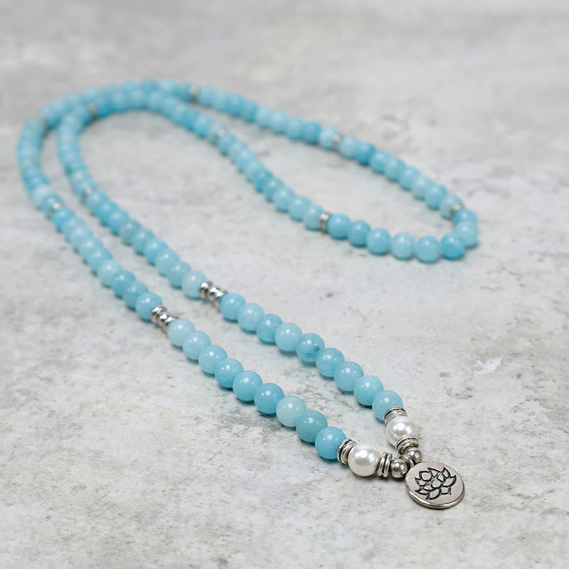 Amazonite Stone Lotus Mala Bracelet — product view 3
