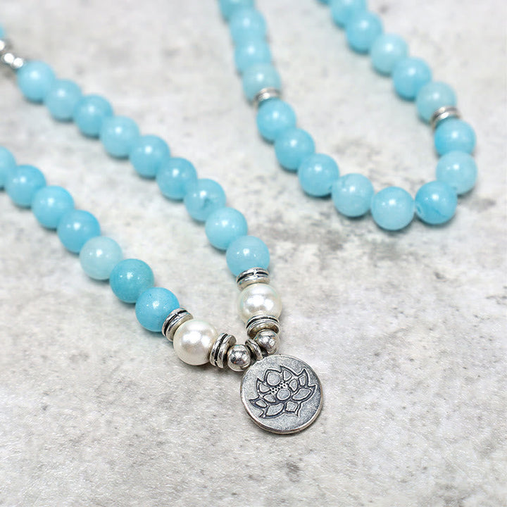 Amazonite Stone Lotus Mala Bracelet — product view 4