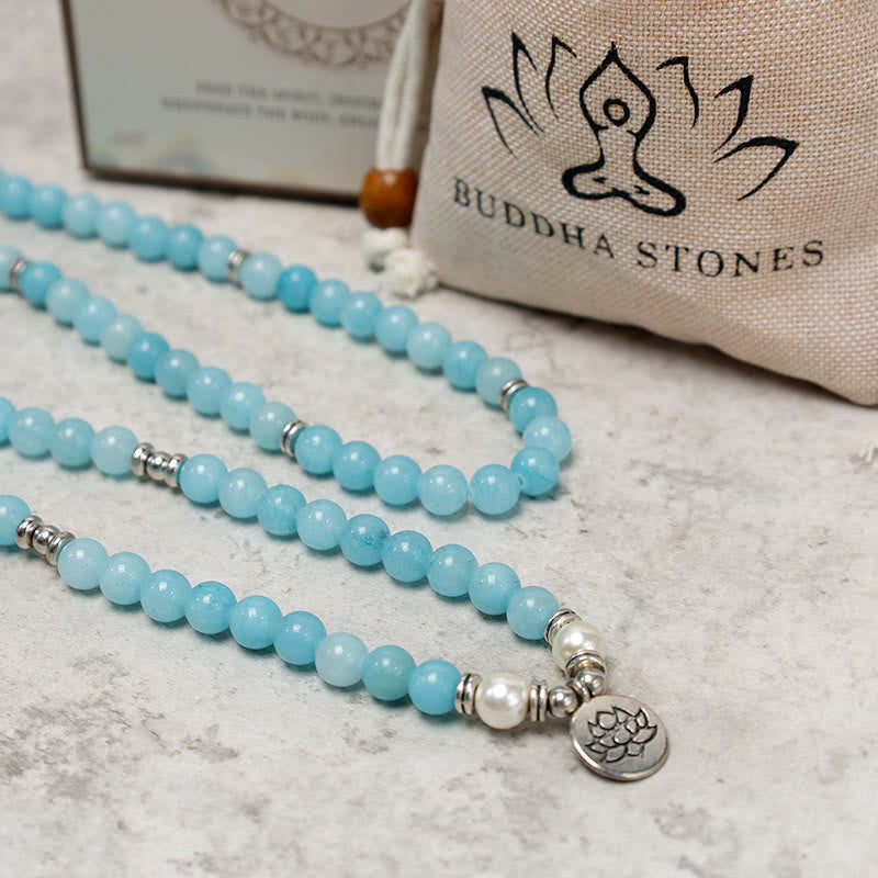 Amazonite Stone Lotus Mala Bracelet — product view 7