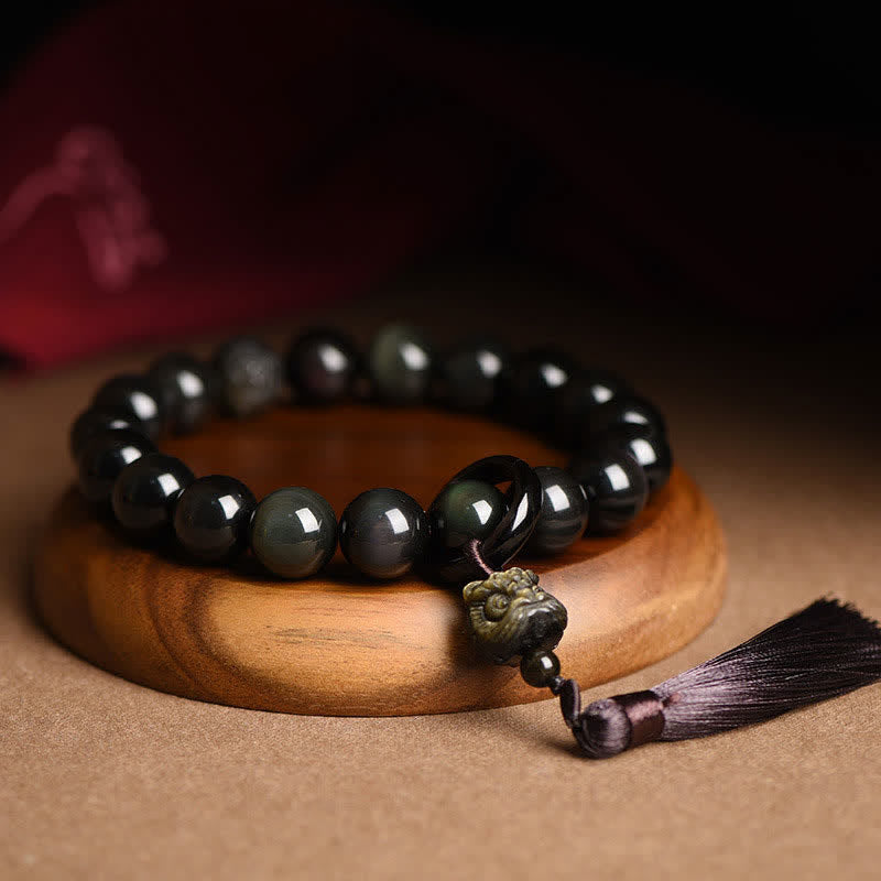 Black Obsidian Lion Wrist Mala — main product view
