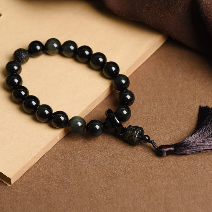 Black Obsidian Lion Wrist Mala — product view 2
