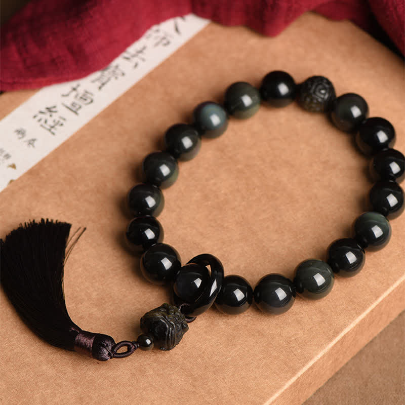Black Obsidian Lion Wrist Mala — product view 3