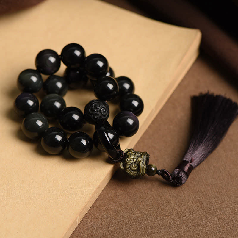 Black Obsidian Lion Wrist Mala — product view 4