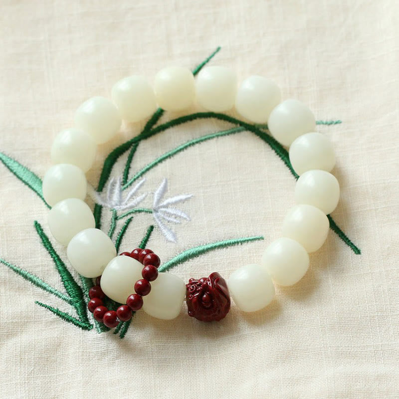 Bodhi Seed Cinnabar Dancing Lion Wrist Mala — product view 4
