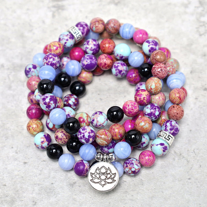 Purple Miano Real Stone Lotus Mala — main product view