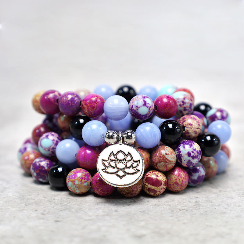 Purple Miano Real Stone Lotus Mala — product view 2