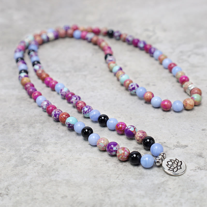 Purple Miano Real Stone Lotus Mala — product view 3