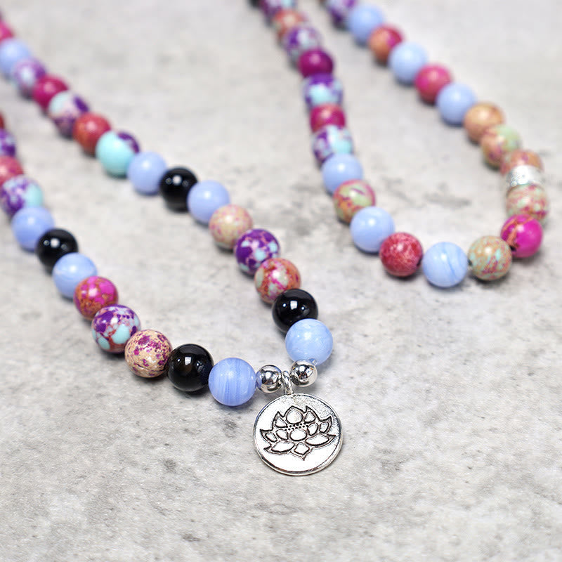 Purple Miano Real Stone Lotus Mala — product view 4