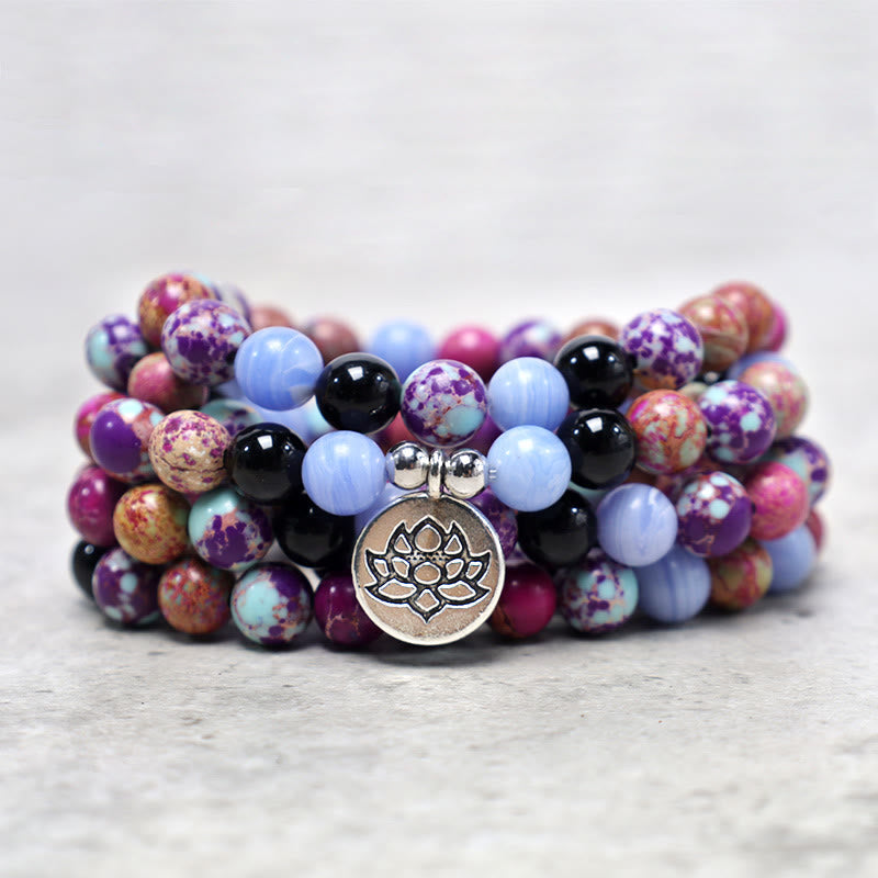 Purple Miano Real Stone Lotus Mala — product view 6